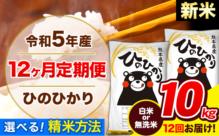 新米 令和5年産 ひのひかり  白米 or 無洗米 《お申し込み月の翌月から出荷開始》 10kg (5kg×2袋) 計12回お届け  白米 無洗米 熊本県産 単一原料米 ひの 熊本県 長洲町---hn5tei_128500_10kg_mo12num1_ng---