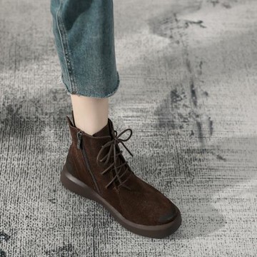 真皮馬丁靴女2025新款復古棕色磨砂英倫風平底短靴大碼41-43單靴