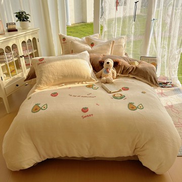 A類加厚牛奶絨 四件套 卡通毛巾繡 雙面絨 被套 加絨床包 宿舍三件套 床包四件組