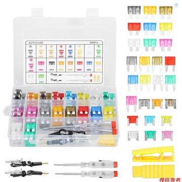 Crtw 306 件保險絲分類套件插入式刀片保險絲,帶 2 個電路測試儀存儲盒,適用於汽車卡車 SUV RV 船用 2A