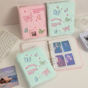 💗台灣現貨💗卡片收藏冊 刺繡蝴蝶毛絨相冊 拍立得收藏本 明星卡收藏冊 少女照片收藏 A03