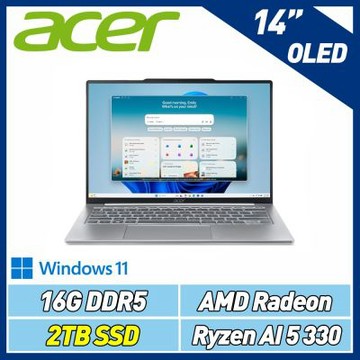Acer 宏碁 Swift Air SFA14-61M-R7TM 14吋OLED輕薄特仕筆電(R5-330/16GB/2TB SSD/Win11)