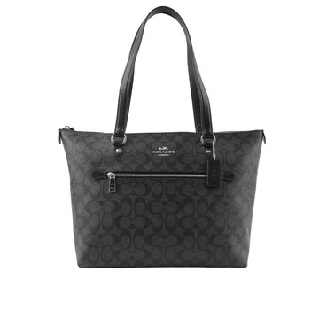 COACH Gallery 塗層帆布拉鍊托特包(石墨黑) 79609 SVTSQ