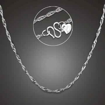 S925純銀項鏈女銀鏈子吊墜配鏈銀鎖骨水波鏈細裸素鏈替換鏈防過敏