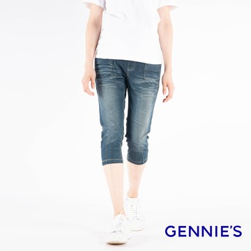 Gennies奇妮 經典刷色一體成型牛仔五分褲-藍(T4F65)