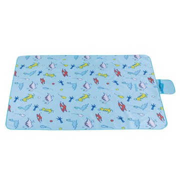 意絲丹 加大防水防潮野餐墊  展開200 x 145cm 收納20 x 30 x 5cm  小恐龍 藍色