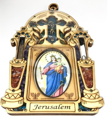 以色列進口 鑲嵌彩石 十字架 耶穌 聖母聖像 掛飾 822055-25