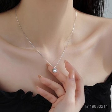🔥限時下殺🔥清鴻官方正品小方糖項鏈女純銀輕奢鎖骨鏈2025新款小衆高級感頸鏈