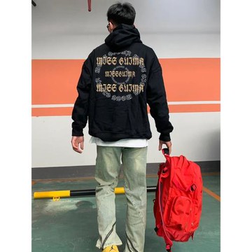 歐美式街頭中山連帽衛衣男ins潮牌秋冬正肩寬松百搭加絨外套上衣