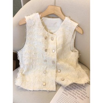 自留款推薦~小香風氣質無袖馬甲背心女高級感流蘇雙排扣短款上衣