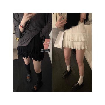 秒變芭比 白色少女感百褶蛋糕裙女夏顯瘦雙層蓬蓬半身裙子春秋裝