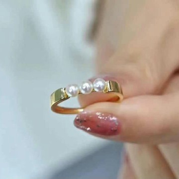 DIY珍珠小配件 S925純銀戒指空托 金色銀色指環銀飾配4-4.5mm圓珠