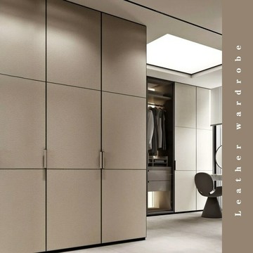 免運 公司貨 包安裝 系統櫃定制 佛山係統櫃定制 工廠輕奢皮革衣柜門板多層實木板柜體歐松板皮革柜門 可開發票 全館六折 工廠現貨直銷 新品特價 HFL2181