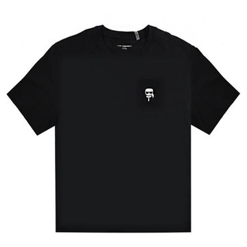 KARL LAGERFELD 卡爾 老佛爺公仔剪影頭像棉質短T恤.黑