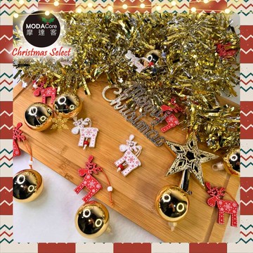摩達客-聖誕裝飾配件包組~木質彩繪紅白麋鹿金系(2尺樹適用)(不含聖誕樹/不含燈)