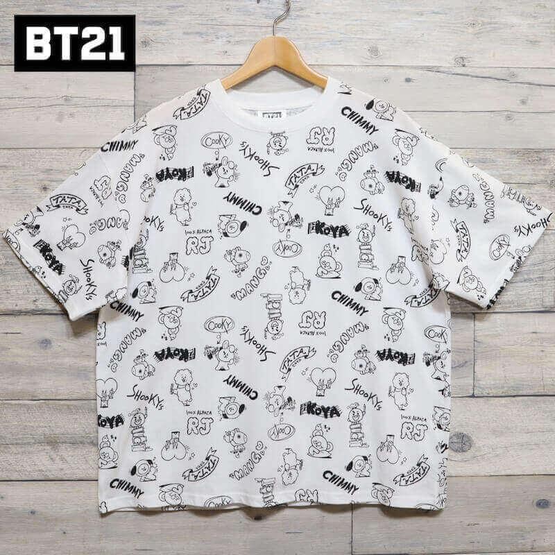 送料無料 BT21 BTS 半袖 Tシャツ 半袖Tシャツ ロゴ プリント 総柄 公式 グッズ LINE キャラクター韓国 レディース メンズ  ユニセックス 白 | LINEショッピング