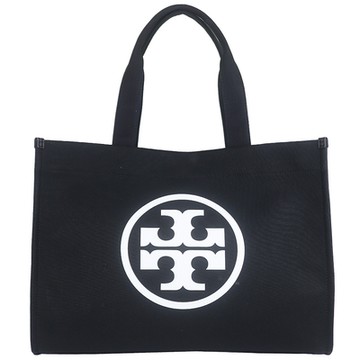 TORY BURCH ELLA 黑色帆布皮邊大型托特包
