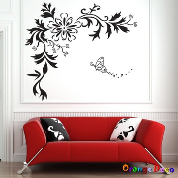 【橘果設計】黑花藤蔓 壁貼 牆貼 壁紙 DIY組合裝飾佈置