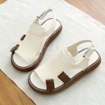 夏季鏤空魚嘴露趾透氣涼鞋森系復古文藝仙女鞋顯瘦舒適百搭羅馬鞋