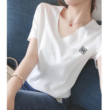 歐貨白色短袖t恤女2026年夏裝新款薄款正肩棉質體恤寬松V領上衣潮