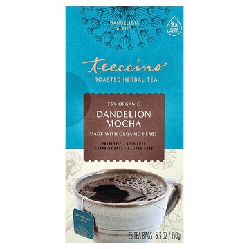 Teeccino, 焙烤草本茶，蒲公英摩卡，無咖啡萃取，25 茶包，5.3 盎司（150 克）