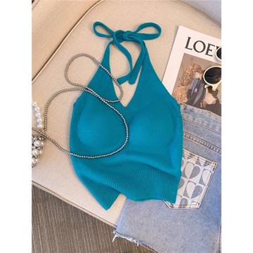 泰式掛脖吊帶小背心女秋冬多巴胺穿搭純欲辣妹帶胸墊無袖美背上衣