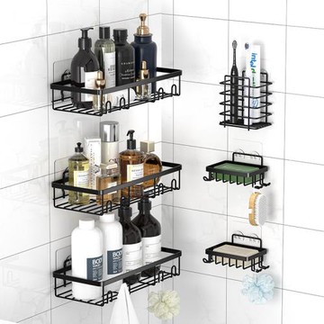 亞馬遜免打孔墻面置物架鐵藝浴室收納籃壁掛式衛生間鐵藝收納