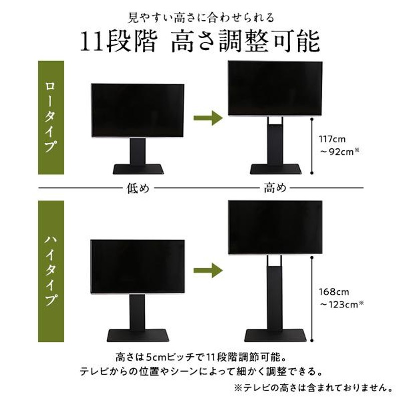 壁寄せTVスタンド〔棚無し・ロータイプ ホワイト〕高さ調整可能 テレビ