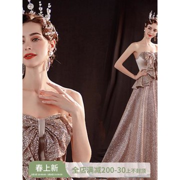 天使嫁衣 耀眼金色新娘結婚敬酒服宴會年會演出婚紗禮服17006批發