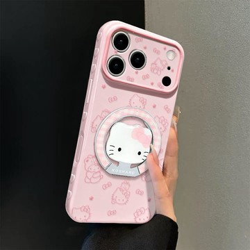 適用17promax蘋果手機殼15可愛女生16凱蒂貓支架iphone14軟硅膠13