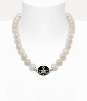 Vivienne Westwood Man. Loelia Large Pearl Necklace Silver Swarovski Pearls Men