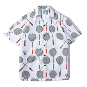 GOC Studio 復古羽毛球圖案 府綢白襯衫裇衫 男女合穿