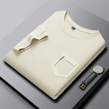 【新款熱賣】【平紋雙面布】秋季男士新款輕商務半袖圓領簡約純色衛衣男