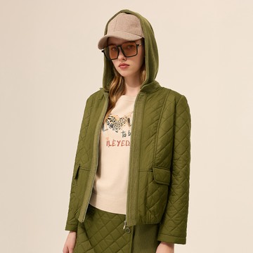 ILEY伊蕾 菱格紋鋪棉活動連帽外套(綠；M-XL)