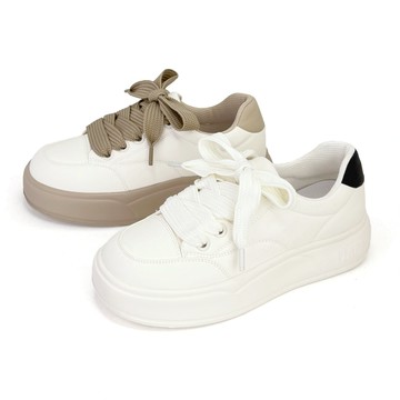 【Robinlo】休閒小白鞋 休閒鞋 小白鞋(Luz 復古焦點真皮雲朵厚底二代) 奶油白/復古咖