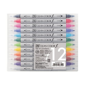 *需預訂【Kuretake 日本吳竹】ZIG 雙頭圓頭麥克筆 十二色套組 (TCS-6000T-12V)