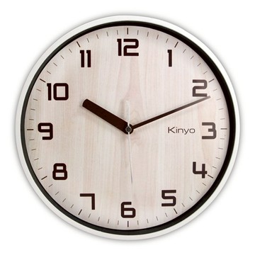 KINYO 北歐風木紋掛鐘 水洗  白橡木