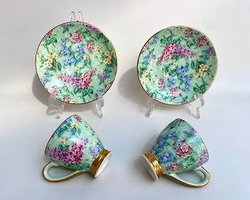 Empire England | 古董瓷質花卉咖啡杯碟一對20世紀初