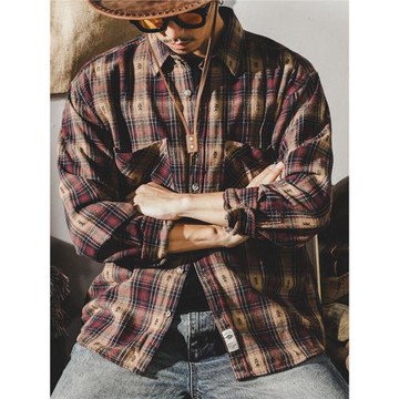 (免運)美式復古加絨格子襯衫男長袖2026新款英倫休閑潮牌春秋襯衣外套男