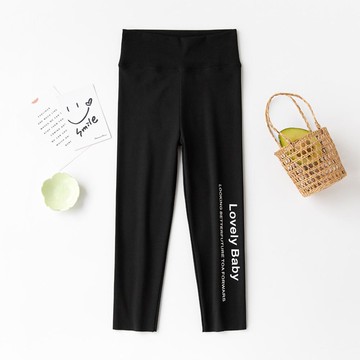 FANMOU - 高腰彈力內搭褲/瑜珈褲-英文字母-黑色