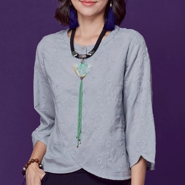 古典美 刺繡圓弧上衣【58014】棉麻/亞麻/中國風/漢服/茶禪服