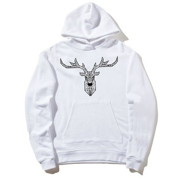 Deer Geometric 前圖款 長袖刷毛連帽T 中性版 白色 幾何 鹿 宇宙 設計 自創 品牌 銀河系 時髦 圓 三角形