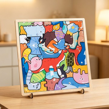 大塊木盒拼圖 益智力早教幼兒童拼板玩具 2----3歲寶寶木質積木玩具