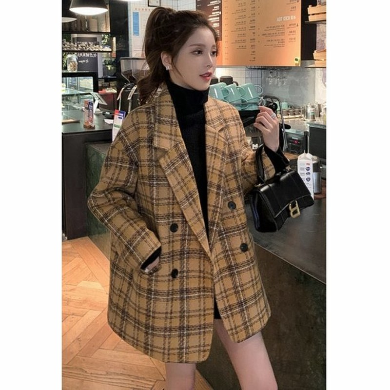 コート アウター レディース ショート丈コート チェック ピーコート イエロー アプリコット カジュアル かわいい 通勤 お出かけ 秋 冬 通販 Lineポイント最大0 5 Get Lineショッピング