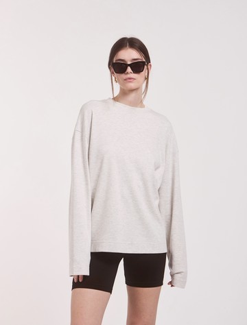 Compact Cotton Boyfriend Long Sleeve T-Shirt in Light Grey Marl - Organic Ninety Percent