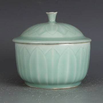 宋龍泉窯梅子青蓋罐 仿古瓷器 古董古玩 舊貨老貨 手工擺件茶葉罐