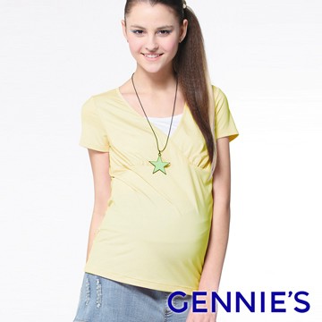 Gennies奇妮 假兩件舒爽涼感紗春夏上衣-黃(G3705)