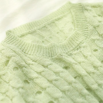 2021秋季新款破洞鏤空針織衫女薄款寬松圓領潮慵懶風馬海毛毛衣女