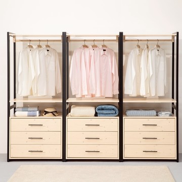 直人木業-APPLE月亮白全實木工業風243公分三個三抽衣櫃