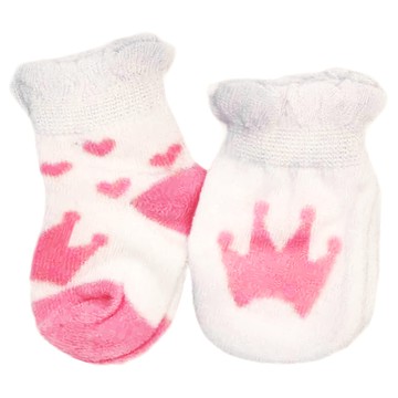 Lucky Baby 新生兒純棉護手套/襪套2件組 0-6個月適用  手套8 x 6.5cm + 腳套8 x 7.5cm  皇冠  1組